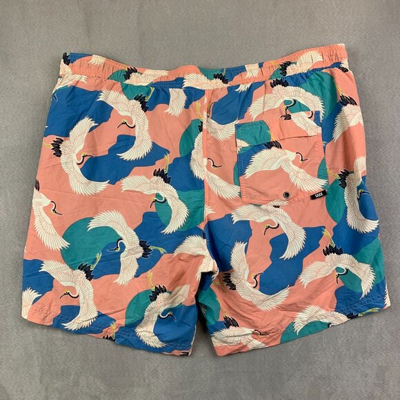 Saxx Mens Swim Trunks Large Pink Blue 2N1 Cannonball Lined Shorts 7" Nylon Birds - Picture 7 of 8